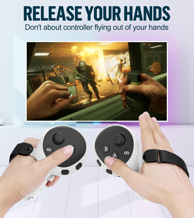 YRXVW مجموعة غطاء سيليكون متوافقة مع ميتا أوكولوس/كويست 3، ملحقات VR غطاء واقي تشمل مقابض التحكم، غطاء رأس أمامي وغطاء وجه، غير متوافق مع كويست 3S (أبيض) - Image 4